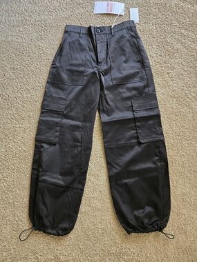 Celebrity Pink Black Women's Cargo Pants with Drawstring Hems